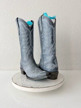 Lane LEXINGTON Cowboy Boots Denim Blue Western Cowgirl Mid Calf Snip Toe 7.5